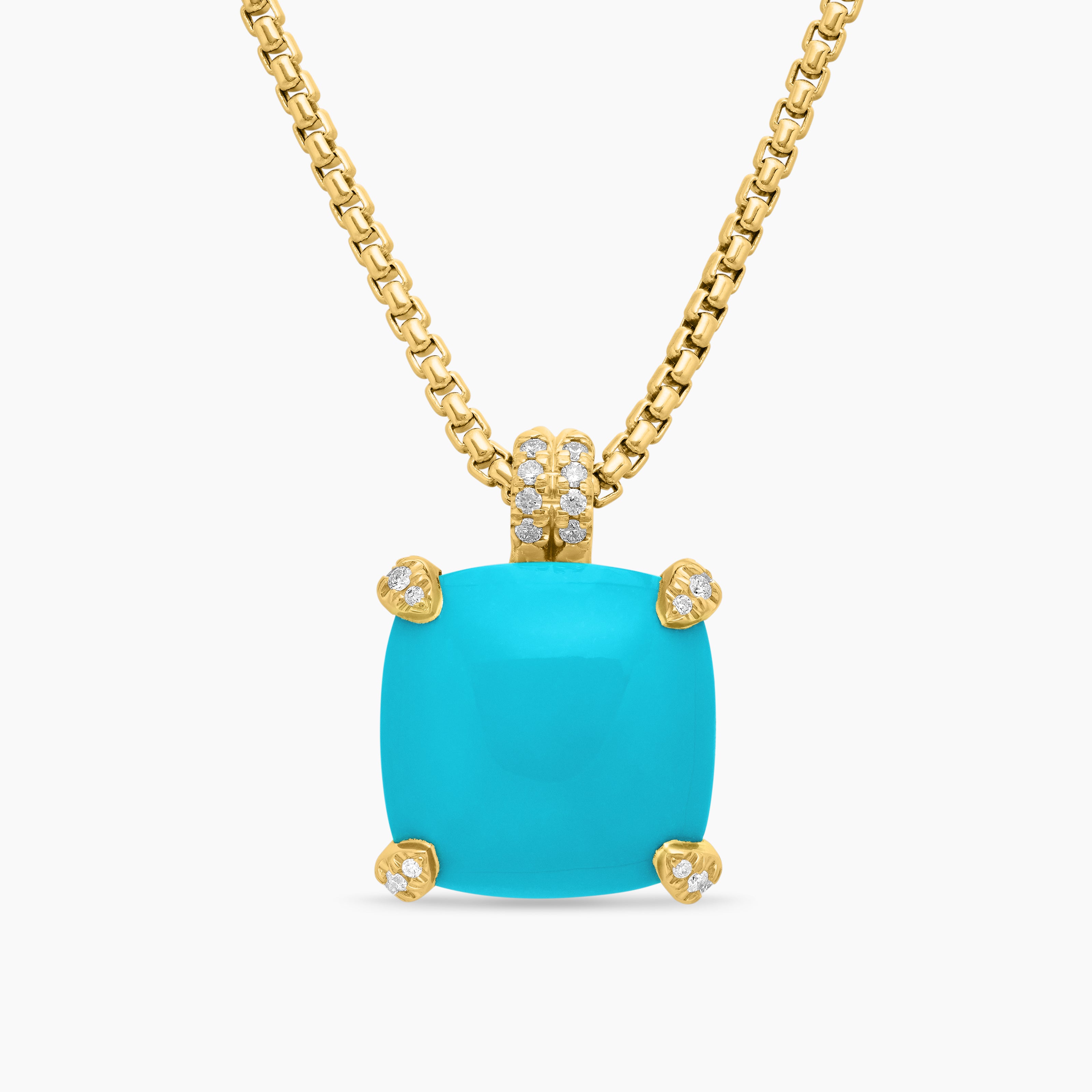Womens Chatelaine&reg; Pendant Necklace in 18K Yellow Gold with Turquoise and Diamonds, 14mm