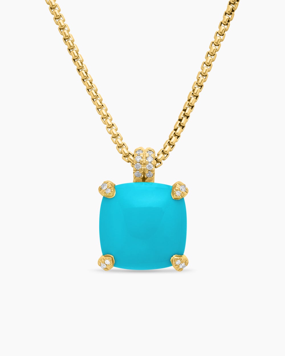 Womens Chatelaine® Pendant Necklace in 18K Yellow Gold with Turquoise and Diamonds, 14mm