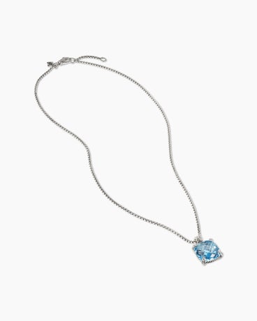 Chatelaine® Pendant Necklace in Sterling Silver with Blue Topaz and Diamonds, 14mm