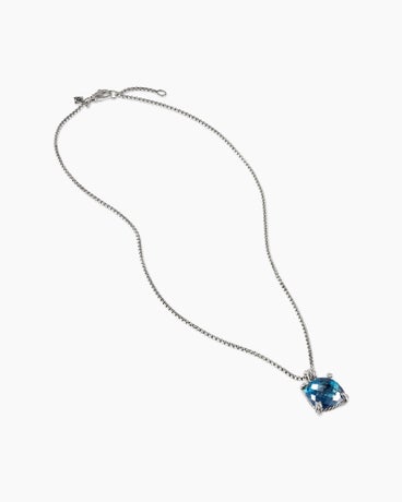 Chatelaine® Pendant Necklace in Sterling Silver with Hampton Blue Topaz and Diamonds, 14mm