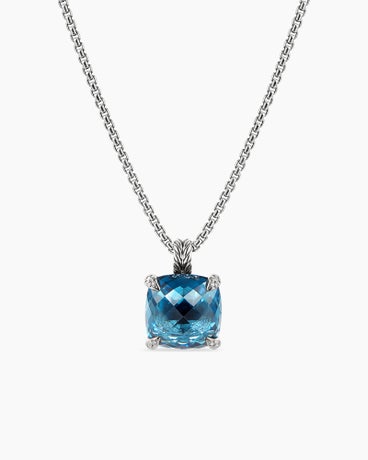 Chatelaine® Pendant Necklace in Sterling Silver with Hampton Blue Topaz and Diamonds, 14mm