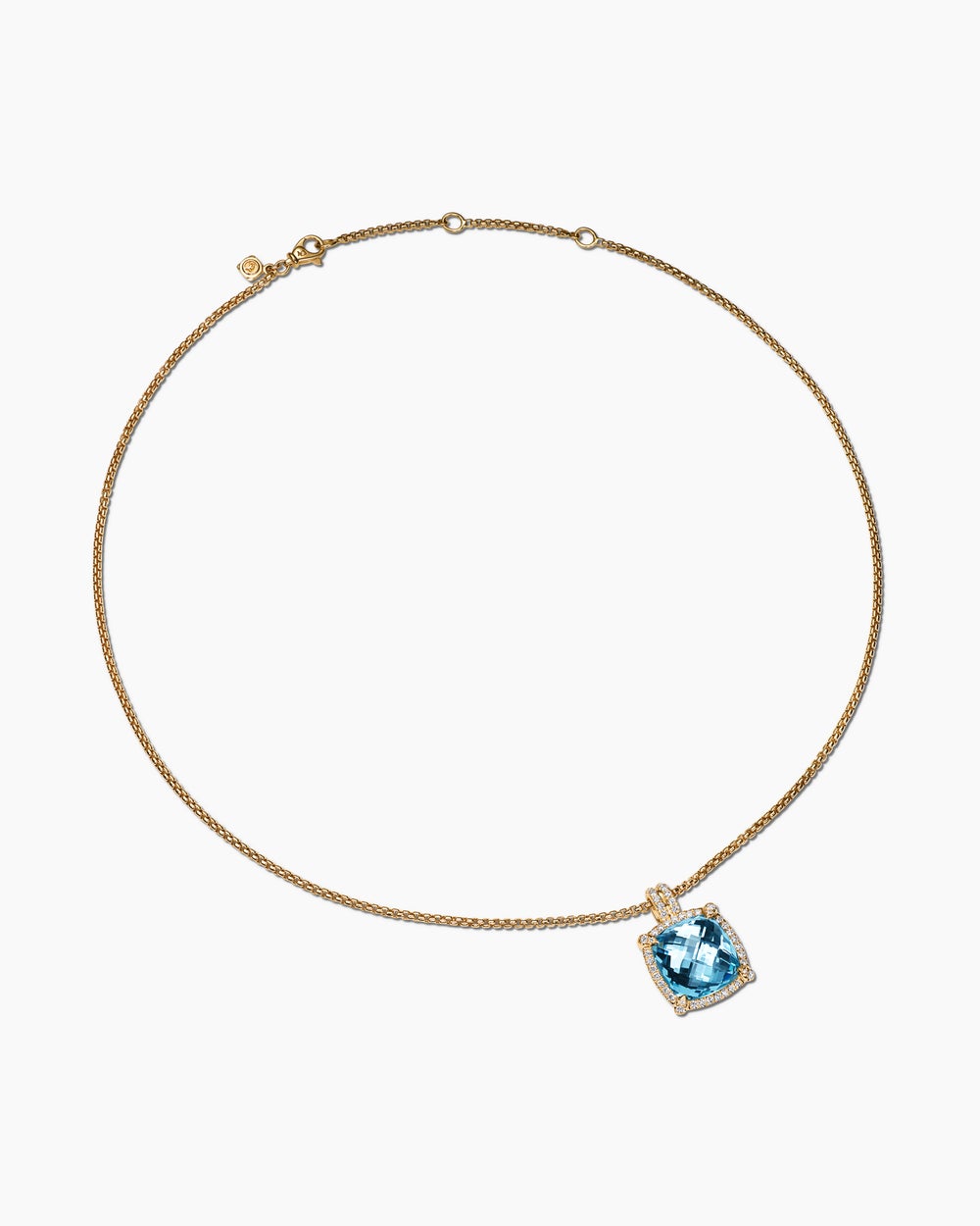 Womens Chatelaine® Pavé Bezel Pendant Necklace in 18K Yellow Gold with Blue Topaz and Diamonds, 14mm