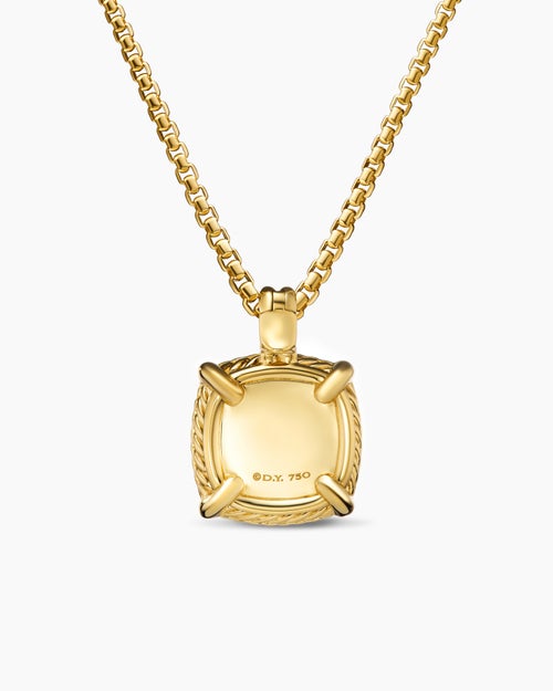 Womens Chatelaine® Pavé Bezel Pendant Necklace in 18K Yellow Gold with Blue Topaz and Diamonds, 14mm
