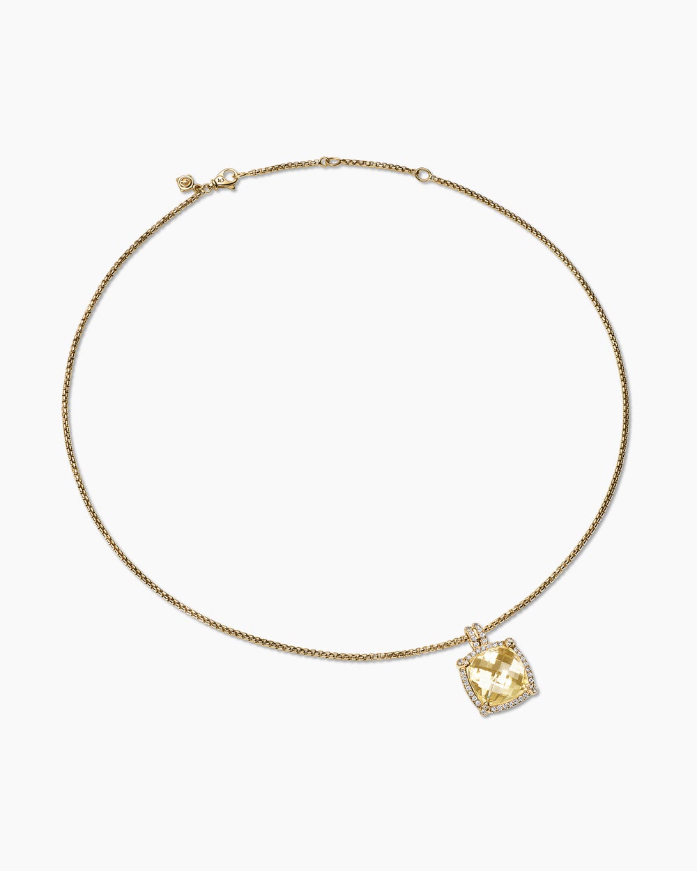 Womens Chatelaine® Pavé Bezel Pendant Necklace in 18K Yellow Gold with Champagne Citrine and Diamonds, 14mm