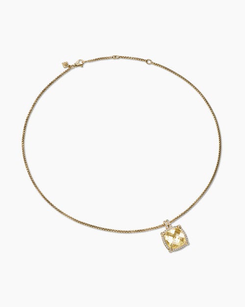 Womens Chatelaine® Pavé Bezel Pendant Necklace in 18K Yellow Gold with Champagne Citrine and Diamonds, 14mm