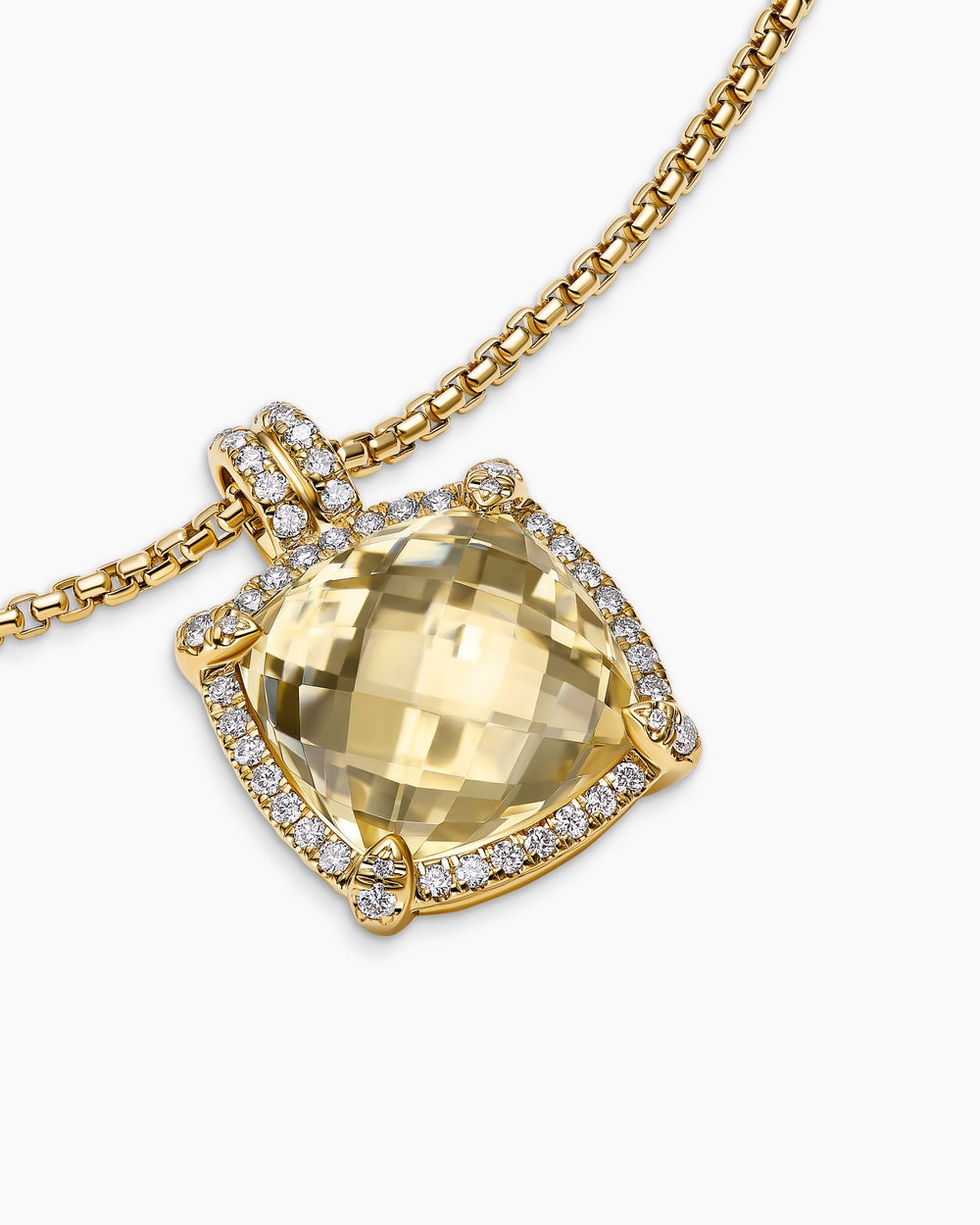 Womens Chatelaine® Pavé Bezel Pendant Necklace in 18K Yellow Gold with Champagne Citrine and Diamonds, 14mm