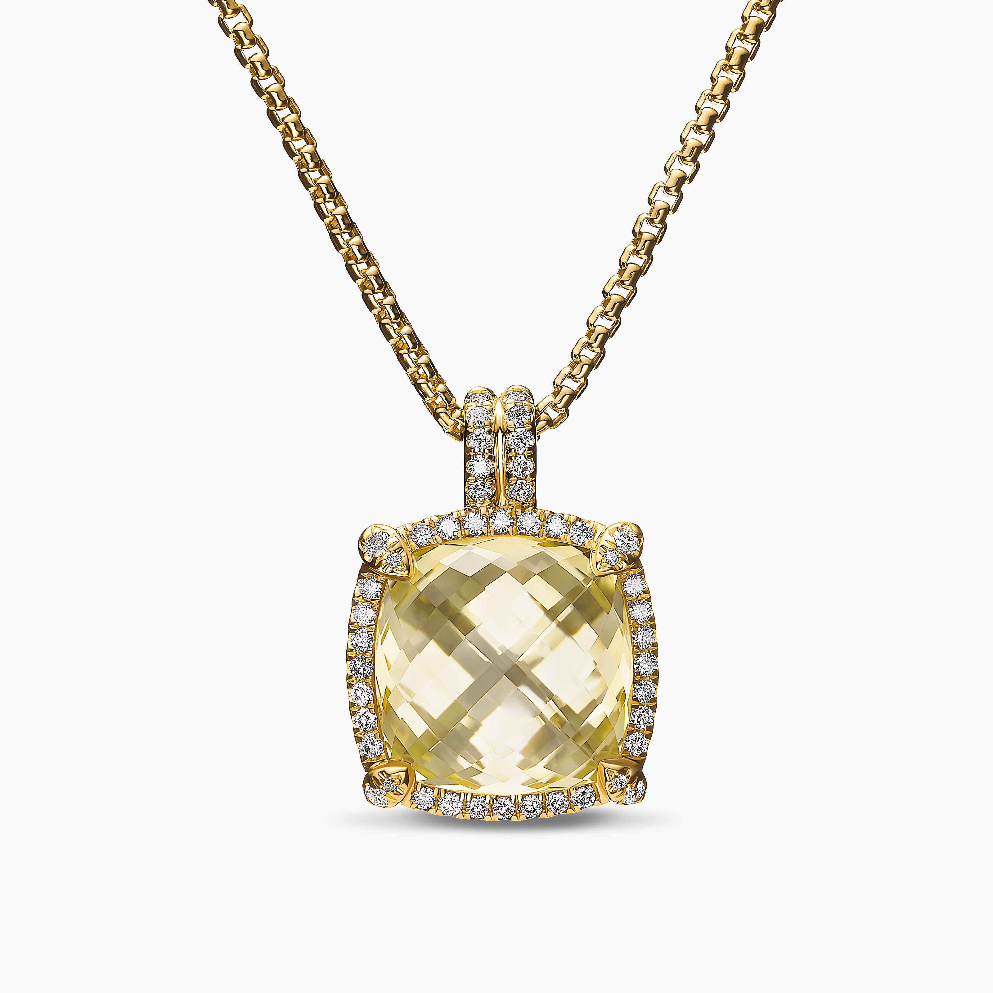 Womens Chatelaine&reg; Pav&eacute; Bezel Pendant Necklace in 18K Yellow Gold with Champagne Citrine and Diamonds, 14mm