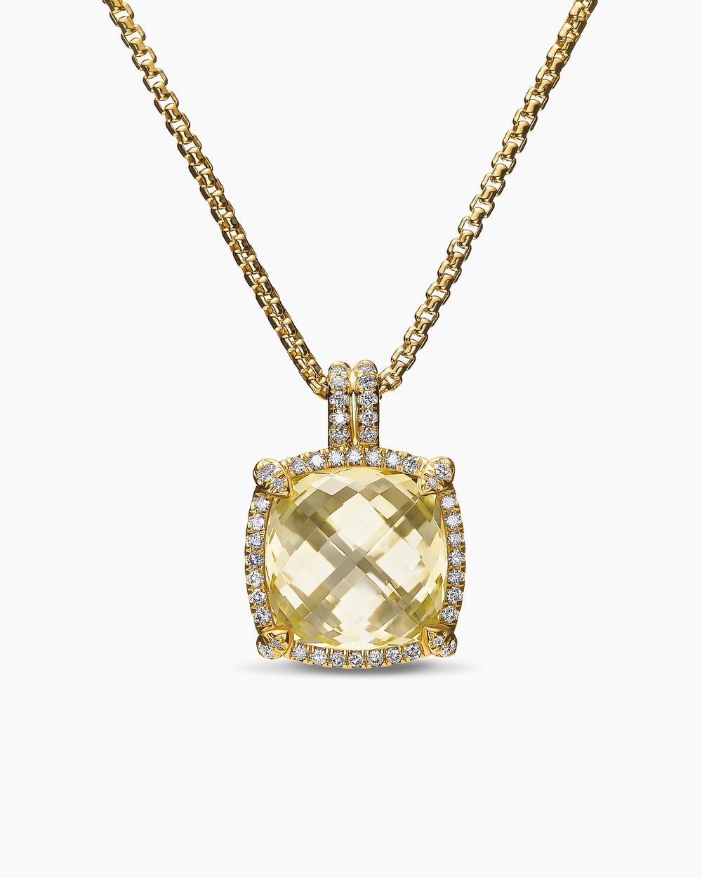 Womens Chatelaine® Pavé Bezel Pendant Necklace in 18K Yellow Gold with Champagne Citrine and Diamonds, 14mm