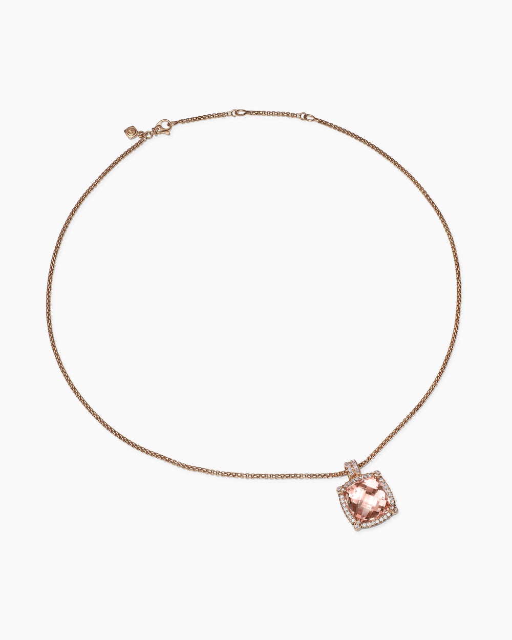 Womens Chatelaine® Pavé Bezel Pendant Necklace in 18K Rose Gold with Morganite and Diamonds, 14mm
