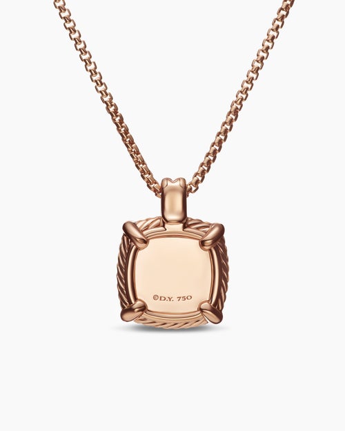Womens Chatelaine® Pavé Bezel Pendant Necklace in 18K Rose Gold with Morganite and Diamonds, 14mm