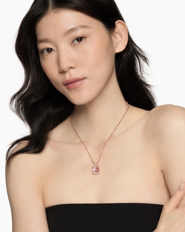 Collier avec pendentif à chatons et à pavé Chatelaine® en or rose 18 carats avec morganite et diamants, 14 mm