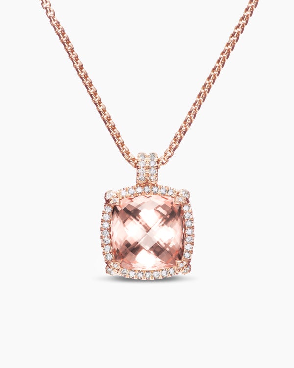 Collier avec pendentif à chatons et à pavé Chatelaine® en or rose 18 carats avec morganite et diamants, 14 mm