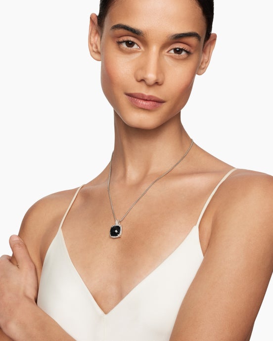 Chatelaine Pavé Bezel Pendant Necklace in Sterling Silver, 14mm