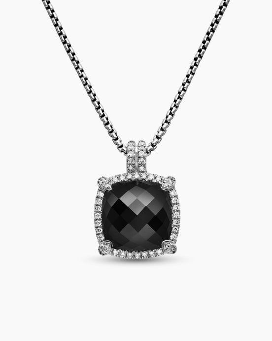 Chatelaine Pavé Bezel Pendant Necklace in Sterling Silver, 14mm