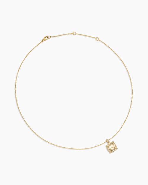 Womens Chatelaine® Pavé Bezel Pendant Necklace in 18K Yellow Gold with Champagne Citrine and Diamonds, 9mm