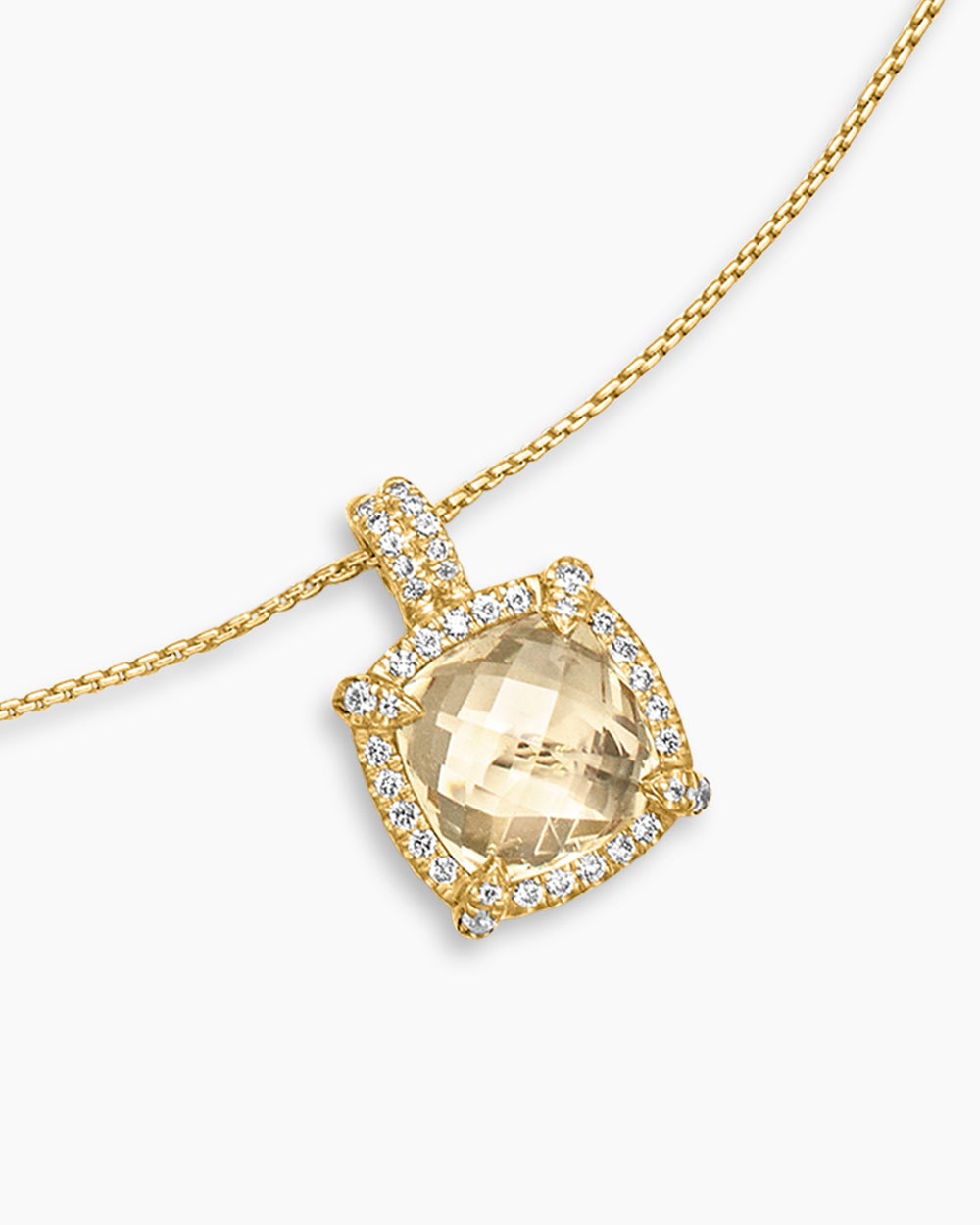 Womens Chatelaine® Pavé Bezel Pendant Necklace in 18ct Yellow Gold with Champagne Citrine and Diamonds, 9mm