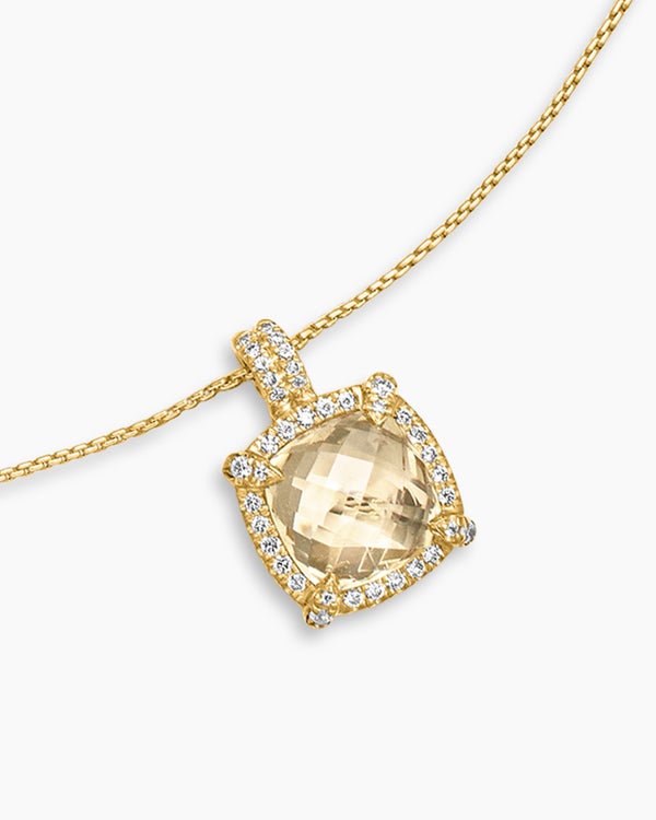 Chatelaine® Pavé Bezel Pendant Necklace in 18K Yellow Gold with Champagne Citrine and Diamonds, 9mm
