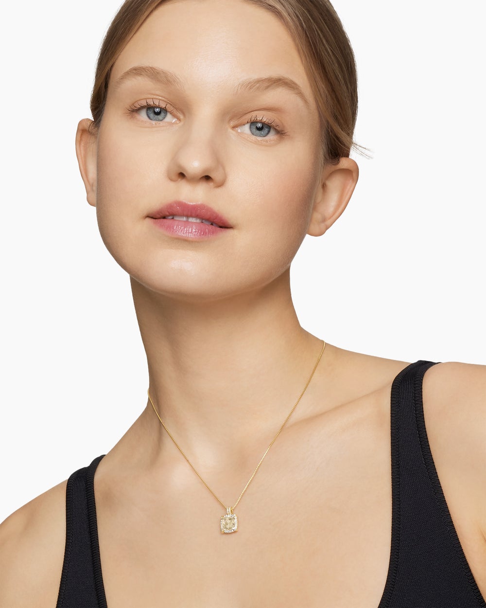 Womens Chatelaine® Pavé Bezel Pendant Necklace in 18ct Yellow Gold with Champagne Citrine and Diamonds, 9mm
