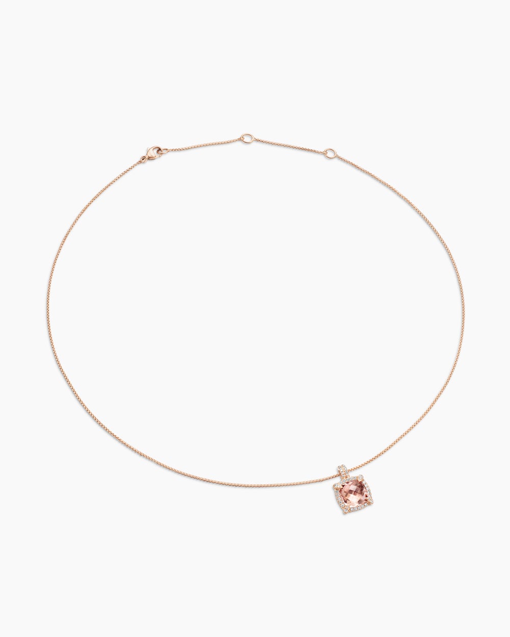 Womens Chatelaine® Pavé Bezel Pendant Necklace in 18ct Rose Gold with Morganite and Diamonds, 9mm