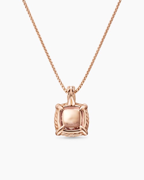 Womens Chatelaine® Pavé Bezel Pendant Necklace in 18ct Rose Gold with Morganite and Diamonds, 9mm