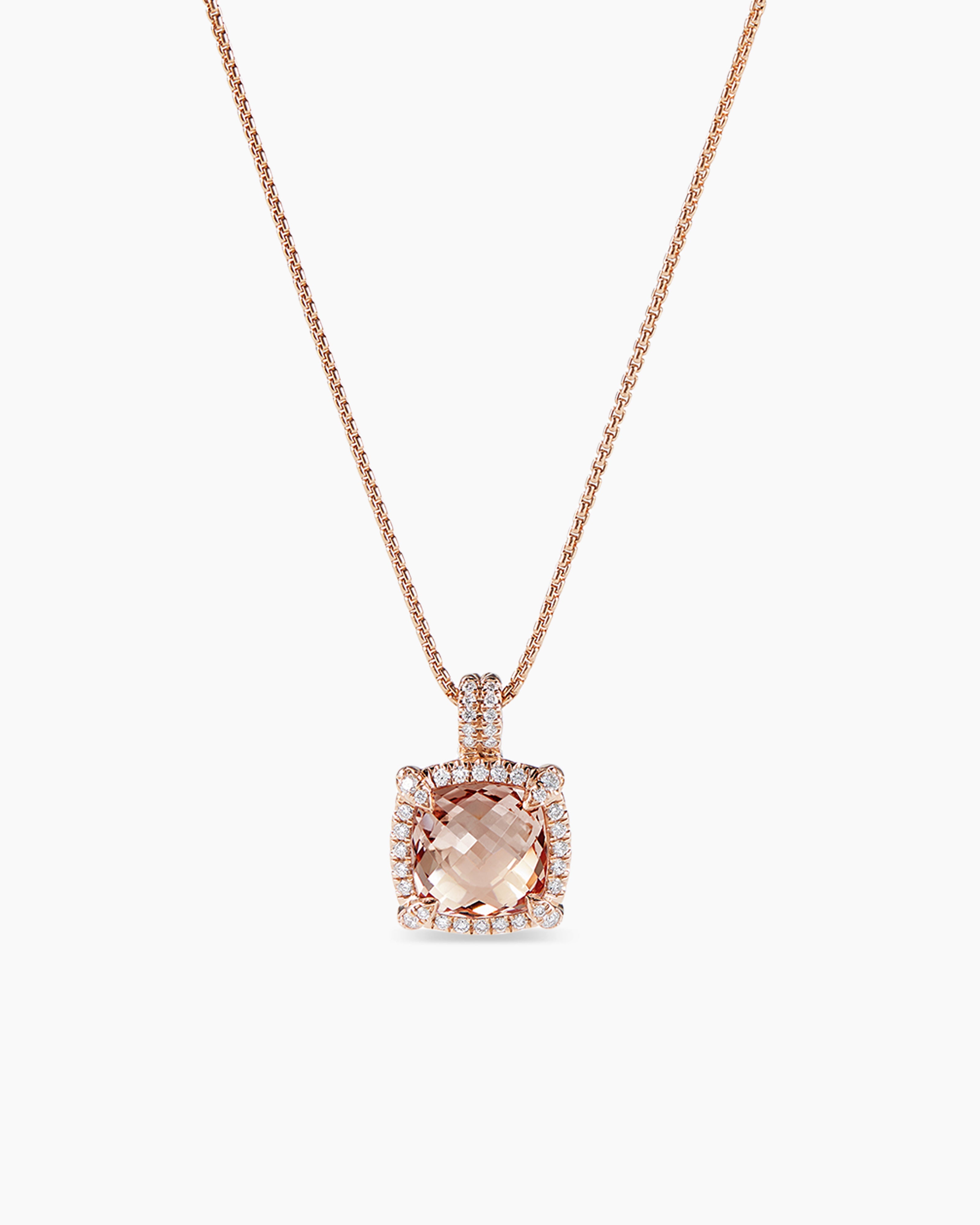 XIAQUJ Design Delicate Rose Flower Zircon Pendant Necklace Rose Gold Plated Charms Rose Fresh Sweet Collarbone Chain Fashion Simple Pink Diamond
