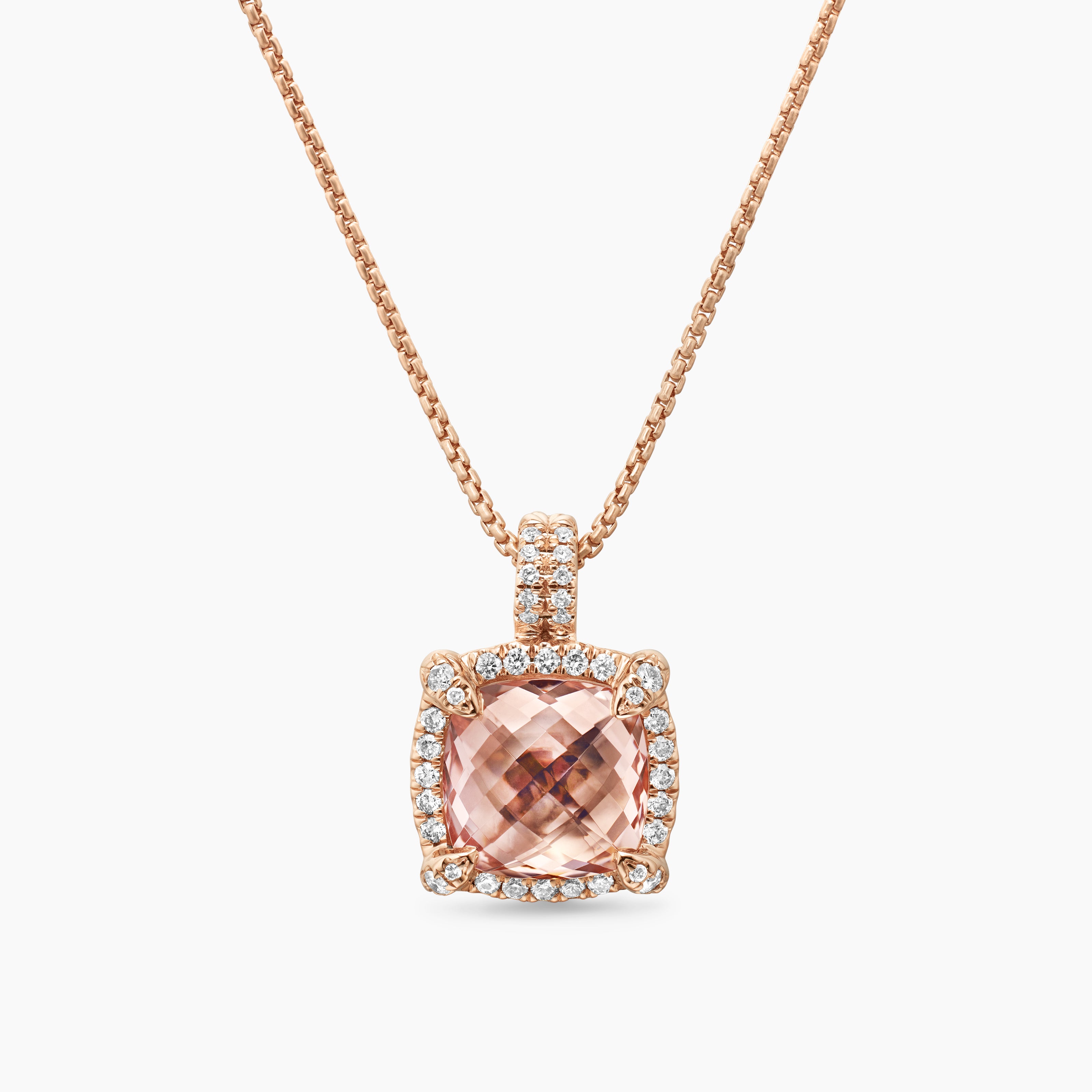 Collier pendentif Chatelaine&reg; &agrave; chatons pav&eacute;s en or rose 18 carats avec morganite et diamants, 9 mm femme 