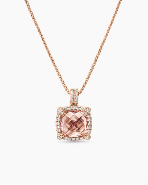 Collier avec pendentif à chaton et à pavé Chatelaine® en or rose 18 carats avec morganite et diamants, 9 mm femmes