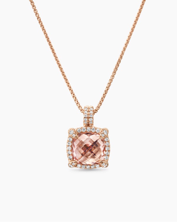 Collier avec pendentif à chatons et à pavé Chatelaine® en or rose 18 carats avec morganite et diamants, 9 mm