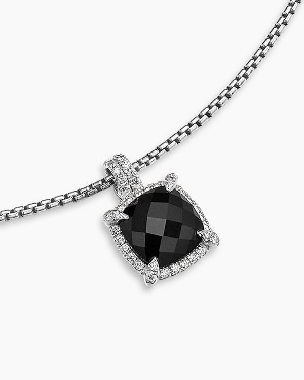 Collier avec pendentif à chatons et à pavé Chatelaine® en argent sterling avec onyx noir et diamants, 9 mm