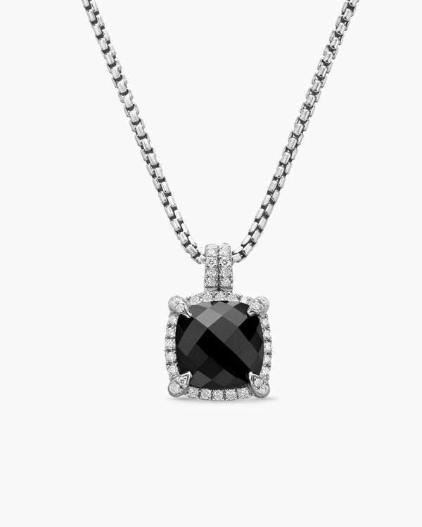 Collier avec pendentif à chatons et à pavé Chatelaine® en argent sterling avec onyx noir et diamants, 9 mm
