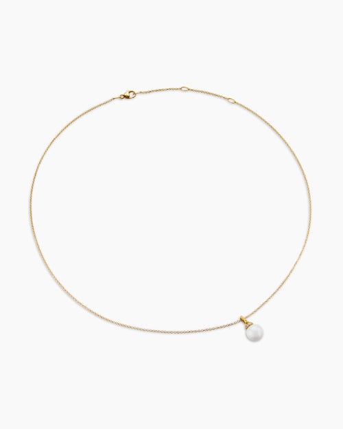 Womens Solari Pendant Necklace in 18K Yellow Gold with Pearl and Diamonds, 8mm