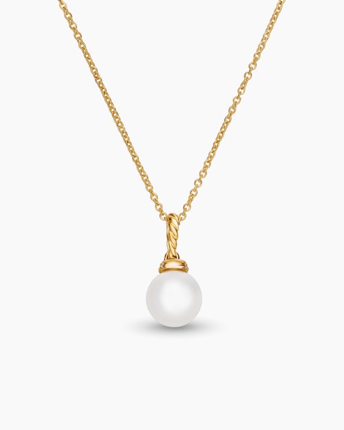 Womens Solari Pendant Necklace in 18K Yellow Gold with Pearl and Diamonds, 8mm