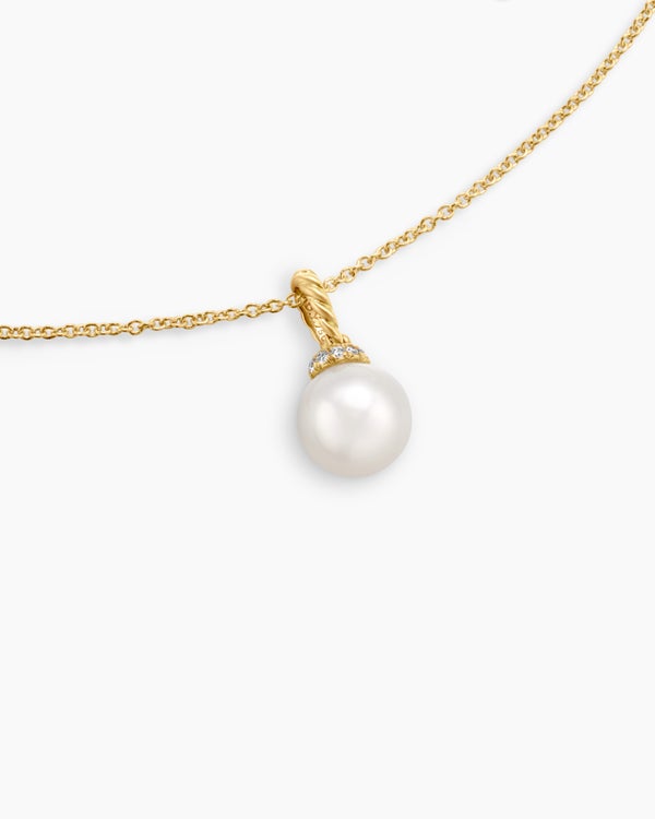 Solari Pendant Necklace in 18K Yellow Gold with Pearl and Diamonds, 8mm