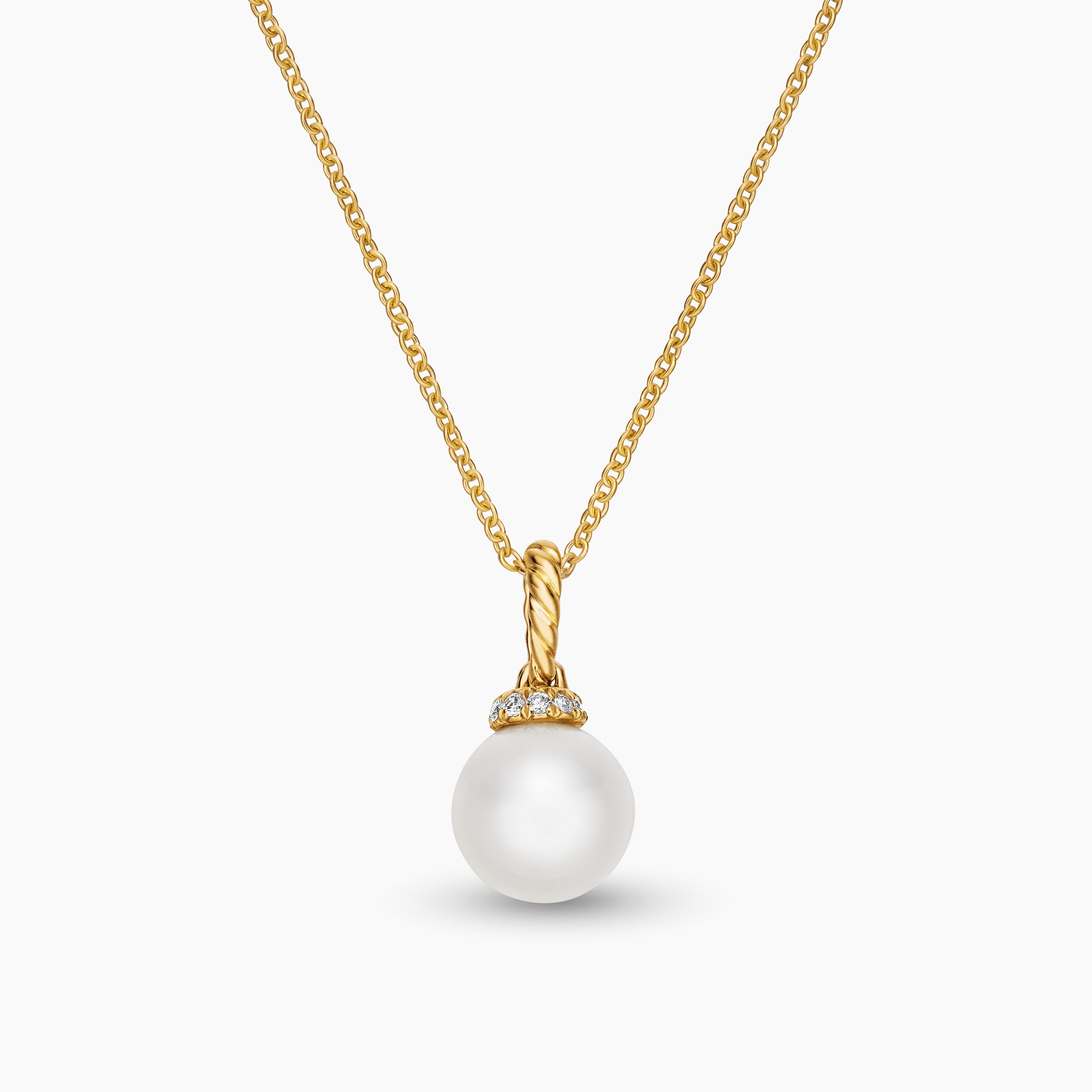 Womens Solari Pendant Necklace in 18K Yellow Gold with Pearl and Diamonds, 8mm