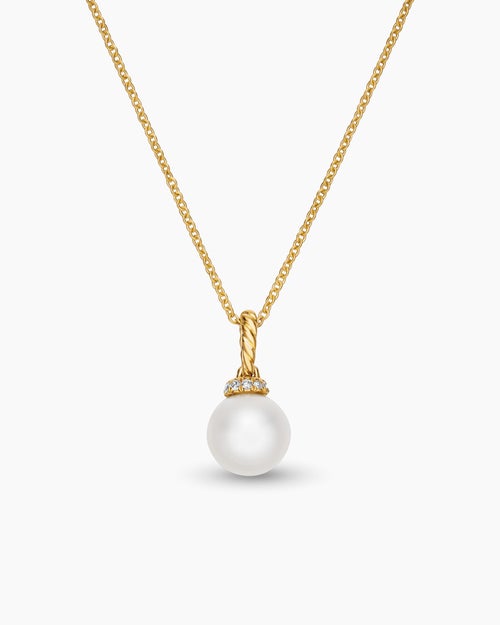 Womens Solari Pendant Necklace in 18K Yellow Gold with Pearl and Diamonds, 8mm