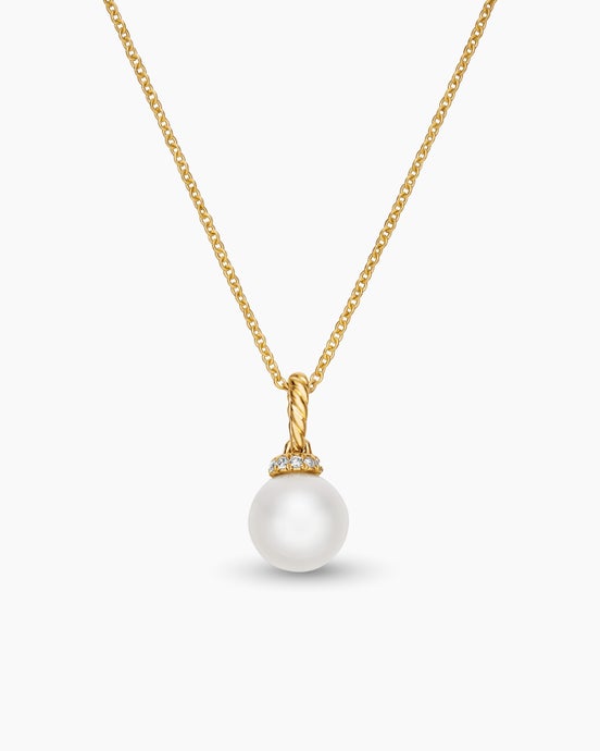 Solari Pendant Necklace in 18K Yellow Gold with Pearl and Diamonds, 8mm