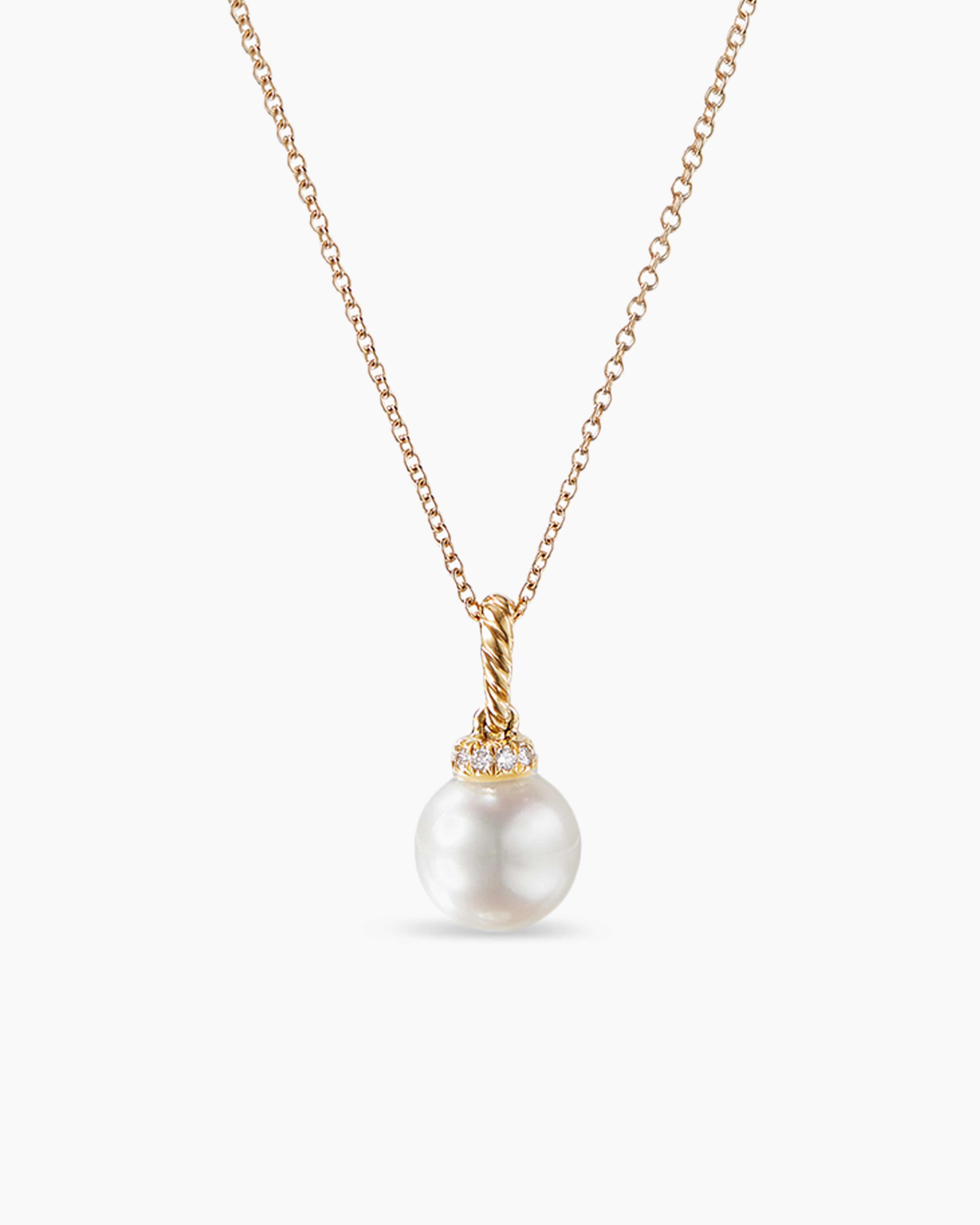 Solari Pendant Necklace in 18K Yellow Gold with Pearl and Diamonds, 8mm ...