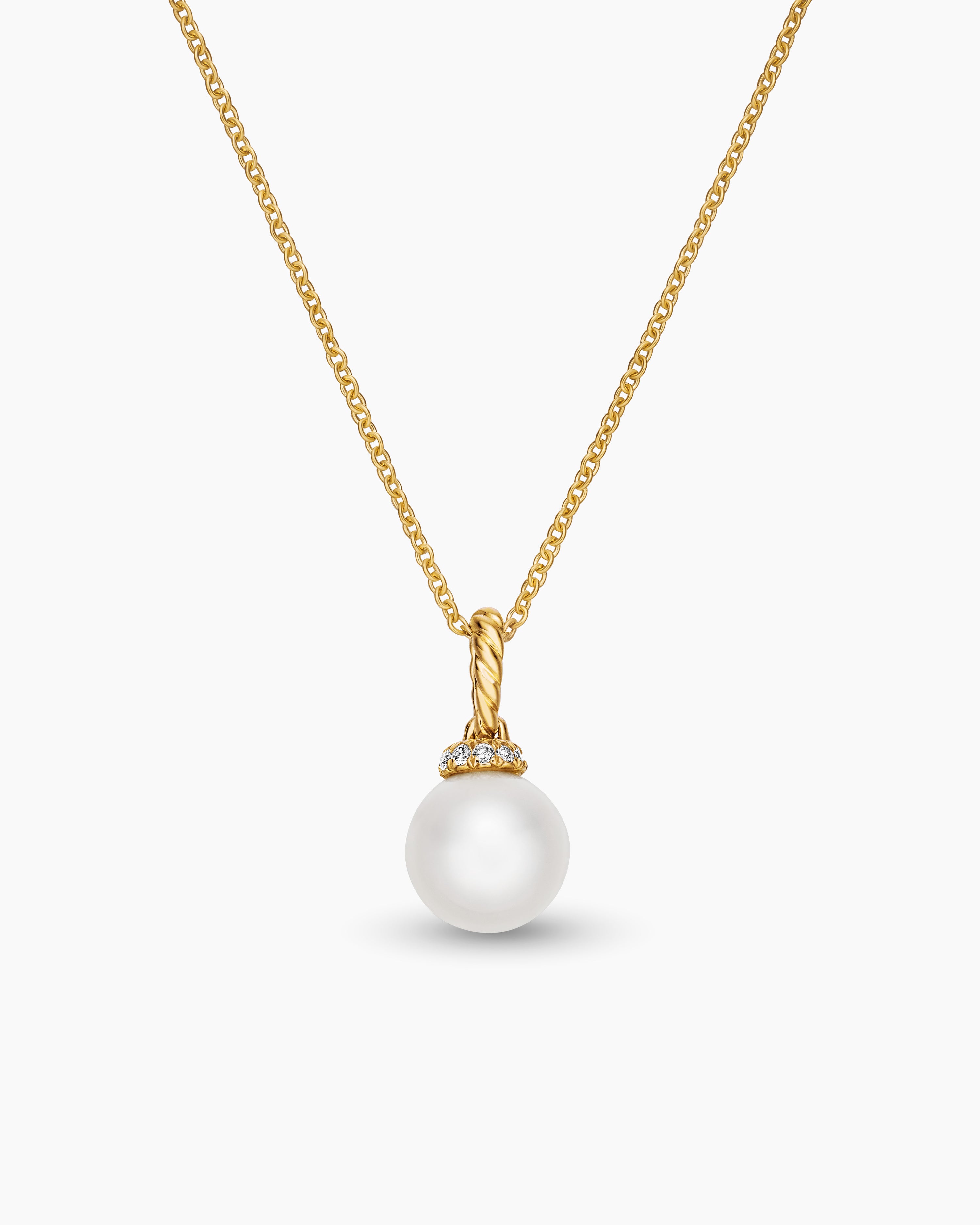 Solari Pendant Necklace in 18K Yellow Gold with Pearl and Diamonds, 8mm ...