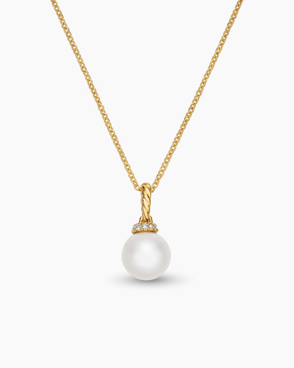 Solari Pendant Necklace in 18K Yellow Gold with Pearl and Diamonds, 8mm