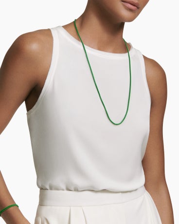 DY Bel Aire Color Box Chain Necklace in Emerald Green Acrylic with 14K Yellow Gold Accents, 2.7mm