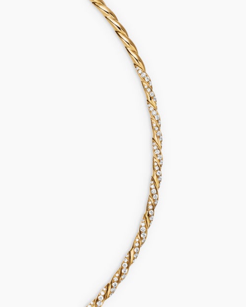 Womens Sculpted Cable Flex Necklace in 18K Yellow Gold with Diamonds, 3.7mm