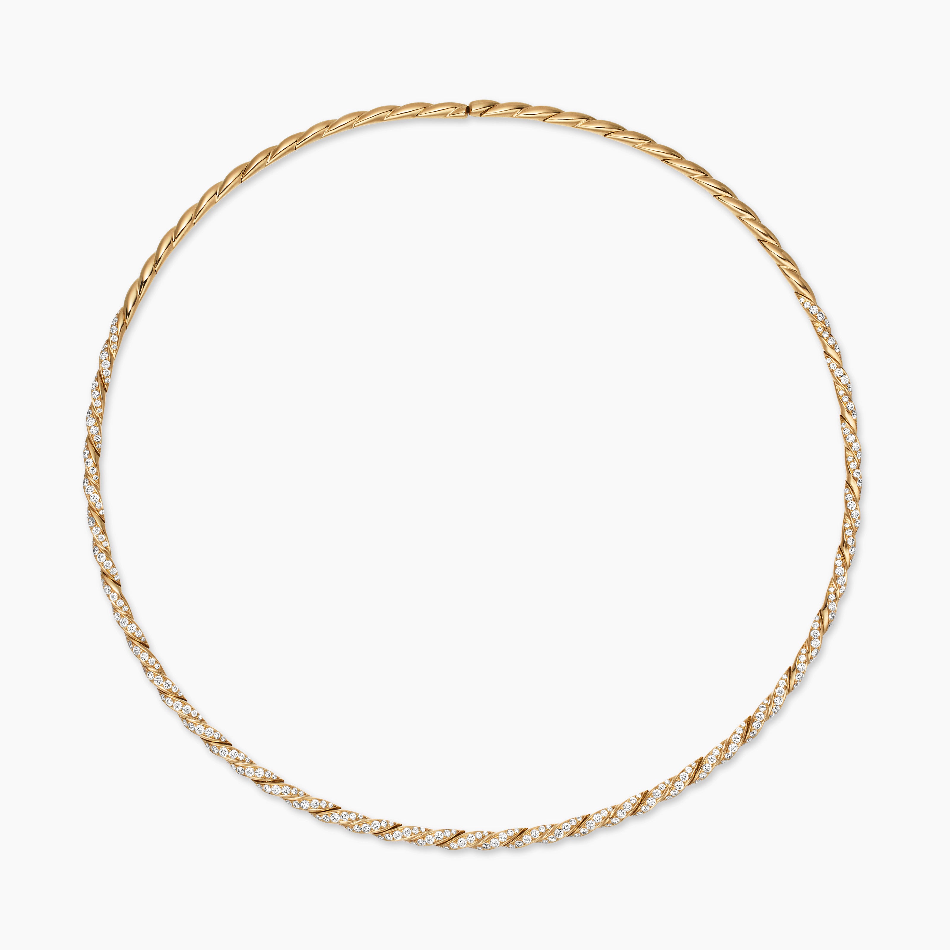 Womens Sculpted Cable Flex Necklace in 18K Yellow Gold with Diamonds, 3.7mm