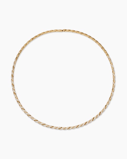 Womens Sculpted Cable Flex Necklace in 18K Yellow Gold with Diamonds, 3.7mm