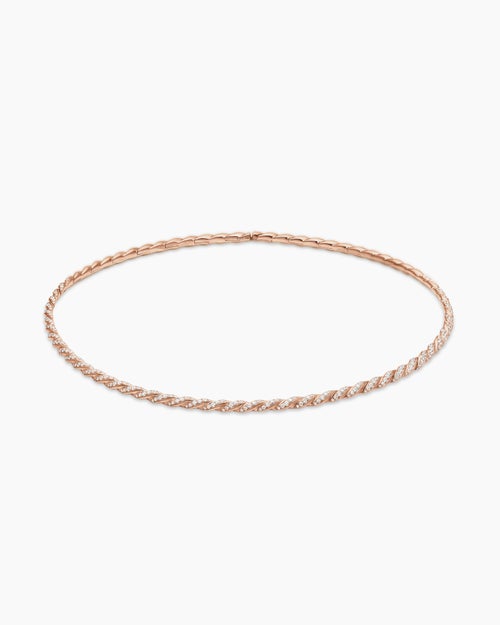 Womens Sculpted Cable Flex Necklace in 18K Rose Gold with Diamonds, 3.7mm