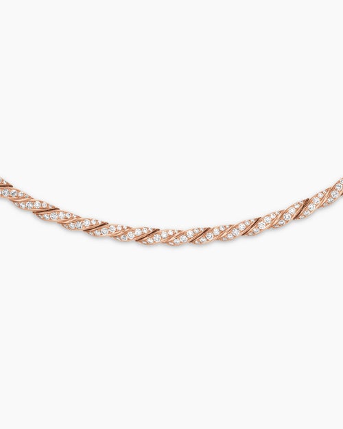 Womens Sculpted Cable Flex Necklace in 18K Rose Gold with Diamonds, 3.7mm