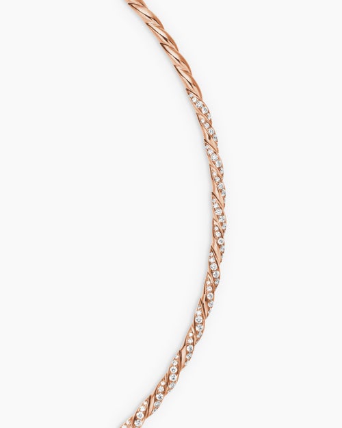 Womens Sculpted Cable Flex Necklace in 18K Rose Gold with Diamonds, 3.7mm
