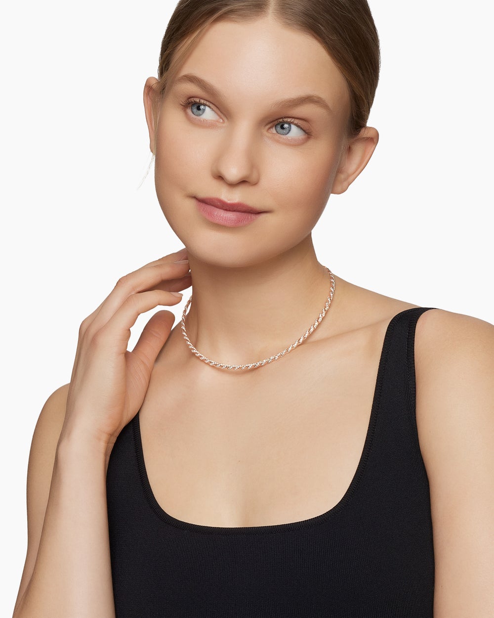 Womens Sculpted Cable Flex Necklace in 18K Rose Gold with Diamonds, 3.7mm