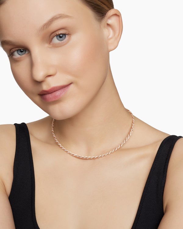 Sculpted Cable Flex Necklace in 18K Rose Gold with Diamonds, 3.7mm