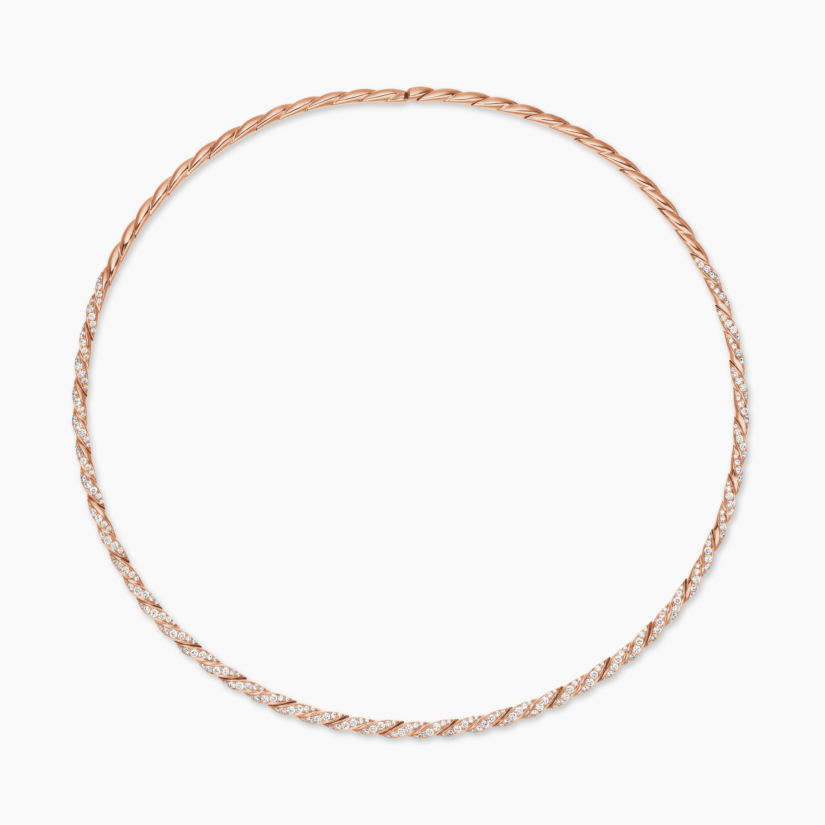 Womens Sculpted Cable Flex Necklace in 18K Rose Gold with Diamonds, 3.7mm