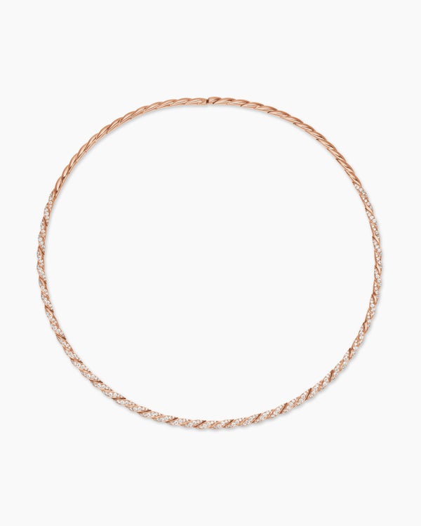 Sculpted Cable Flex Necklace in 18K Rose Gold with Diamonds, 3.7mm